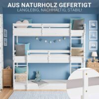 Hochbett Dreifachbett Kinderbett 90x200cm aus Holz Weiss
