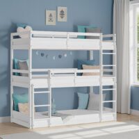 Hochbett Dreifachbett Kinderbett 90x200cm aus Holz Weiss