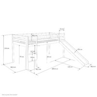 Hochbett Kinderbett 90x200cm aus Holz Grau
