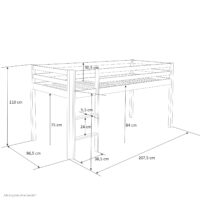 Hochbett Kinderbett 90x200cm aus Holz Grau-Weiss