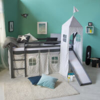 Hochbett Kinderbett 90x200cm aus Holz Grau-Weiss