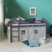 Hochbett Kinderbett 90x200cm aus Holz Grau-Weiss