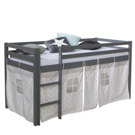 Hochbett Kinderbett 90x200cm aus Holz Grau-Weiss