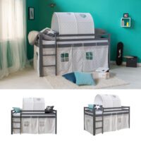 Hochbett Kinderbett 90x200cm aus Holz Grau-Weiss