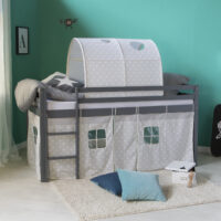 Hochbett Kinderbett 90x200cm aus Holz Grau-Weiss