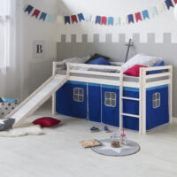 Hochbett Kinderbett 90x200cm aus Holz Weiss-Blau