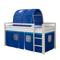 Hochbett Kinderbett 90x200cm aus Holz Weiss-Blau