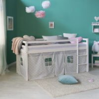 Hochbett Kinderbett 90x200cm aus Holz Weiss-Grau