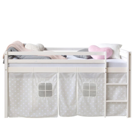 Hochbett Kinderbett 90x200cm aus Holz Weiss-Grau