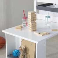 Hochbett Kinderbett 90x200cm aus Holz Weiss-Grau