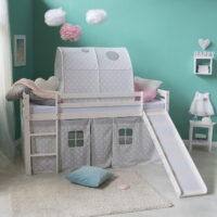 Hochbett Kinderbett 90x200cm aus Holz Weiss-Grau