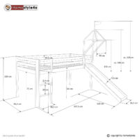 Hochbett Kinderbett 90x200cm aus Holz Weiss-Pink