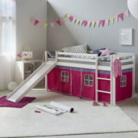 Hochbett Kinderbett 90x200cm aus Holz Weiss-Pink
