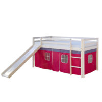 Hochbett Kinderbett 90x200cm aus Holz Weiss-Pink