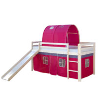 Hochbett Kinderbett 90x200cm aus Holz Weiss-Pink