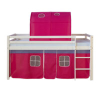 Hochbett Kinderbett 90x200cm aus Holz Weiss-Pink