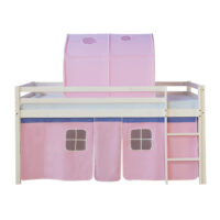 Hochbett Kinderbett 90x200cm aus Holz Weiss-Rosa