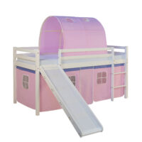 Hochbett Kinderbett 90x200cm aus Holz Weiss-Rosa