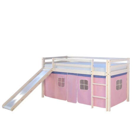 Hochbett Kinderbett 90x200cm aus Holz Weiss-Rosa