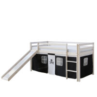 Hochbett Kinderbett 90x200cm aus Holz Weiss-Schwarz