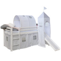Hochbett Kinderbett 90x200cm mit Bettkasten Weiss-Grau