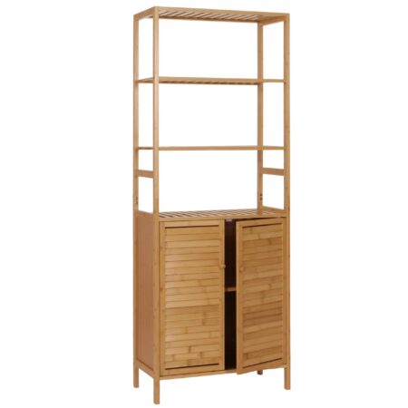 Hochschrank Badschrank Badregal 2 Türen 4 Regalböden Bambus 168x64x33cm