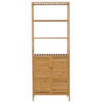 Hochschrank Badschrank Badregal 2 Türen 4 Regalböden Bambus 168x64x33cm