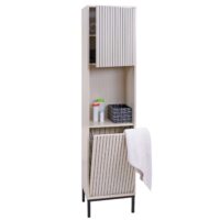 Hochschrank Badschrank Wäschekorb 174x39x30cm Holzoptik beige