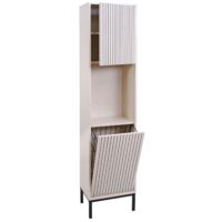 Hochschrank Badschrank Wäschekorb 174x39x30cm Holzoptik beige