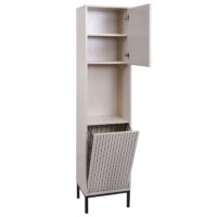 Hochschrank Badschrank Wäschekorb 174x39x30cm Holzoptik beige