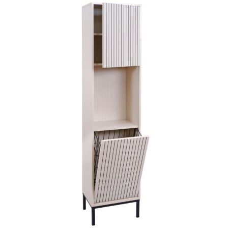 Hochschrank Badschrank Wäschekorb 174x39x30cm Holzoptik beige