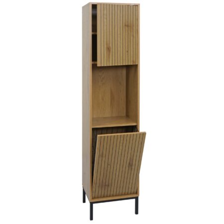 Hochschrank Badschrank Wäschekorb 174x39x30cm Holzoptik natur