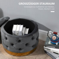 Ein kohlegrauer Vintage Hocker mit Stauraum, Maße 55x55x42cm.