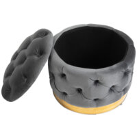 Ein kohlegrauer Vintage Hocker mit Stauraum, Maße 55x55x42cm.