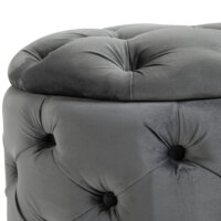 Ein kohlegrauer Vintage Hocker mit Stauraum, Maße 55x55x42cm.