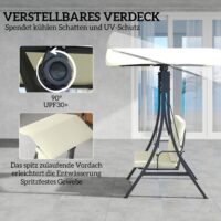 Hollywoodschaukel 2-Sitzer mit Sonnendach bis 220kg cremeweiss