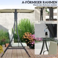 Hollywoodschaukel 2-Sitzer mit Sonnendach bis 220kg cremeweiss