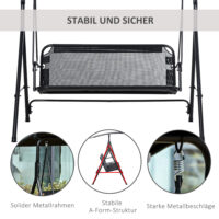 Hollywoodschaukel 2-Sitzer Gartenschaukel verstellbar UV-beständig schwarz