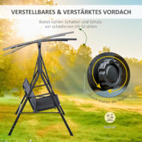 Hollywoodschaukel 2-Sitzer Gartenschaukel verstellbar UV-beständig schwarz
