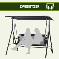 Hollywoodschaukel 2-Sitzer Gartenschaukel verstellbar UV-beständig schwarz