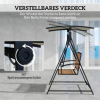Hollywoodschaukel 2-Sitzer mit verstellbarem Sonnendach schwarz