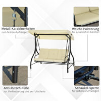Hollywoodschaukel Gartenschaukel 3 Sitzer mit Sonnendach