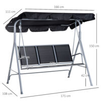 Hollywoodschaukel 3-Sitzer mit verstellbarem Sonnendach für Garten