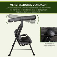 Hollywoodschaukel 3-Sitzer mit verstellbarem Sonnendach für Garten