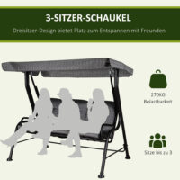 Hollywoodschaukel 3-Sitzer mit verstellbarem Sonnendach für Garten