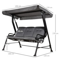 Hollywoodschaukel 3-Sitzer mit verstellbarem Sonnendach für Garten