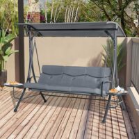 Hollywoodschaukel Gartenschaukel 3-Sitzer mit Sonnendach und Tisch