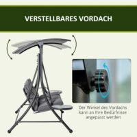 Hollywoodschaukel Gartenschaukel 3-Sitzer mit Sonnendach und Tisch