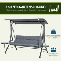Hollywoodschaukel Gartenschaukel 3-Sitzer mit Sonnendach und Tisch