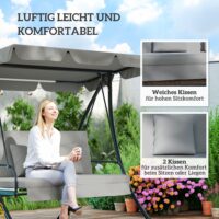 Hollywoodschaukel Gartenschaukel mit Baldachin für Garten grau